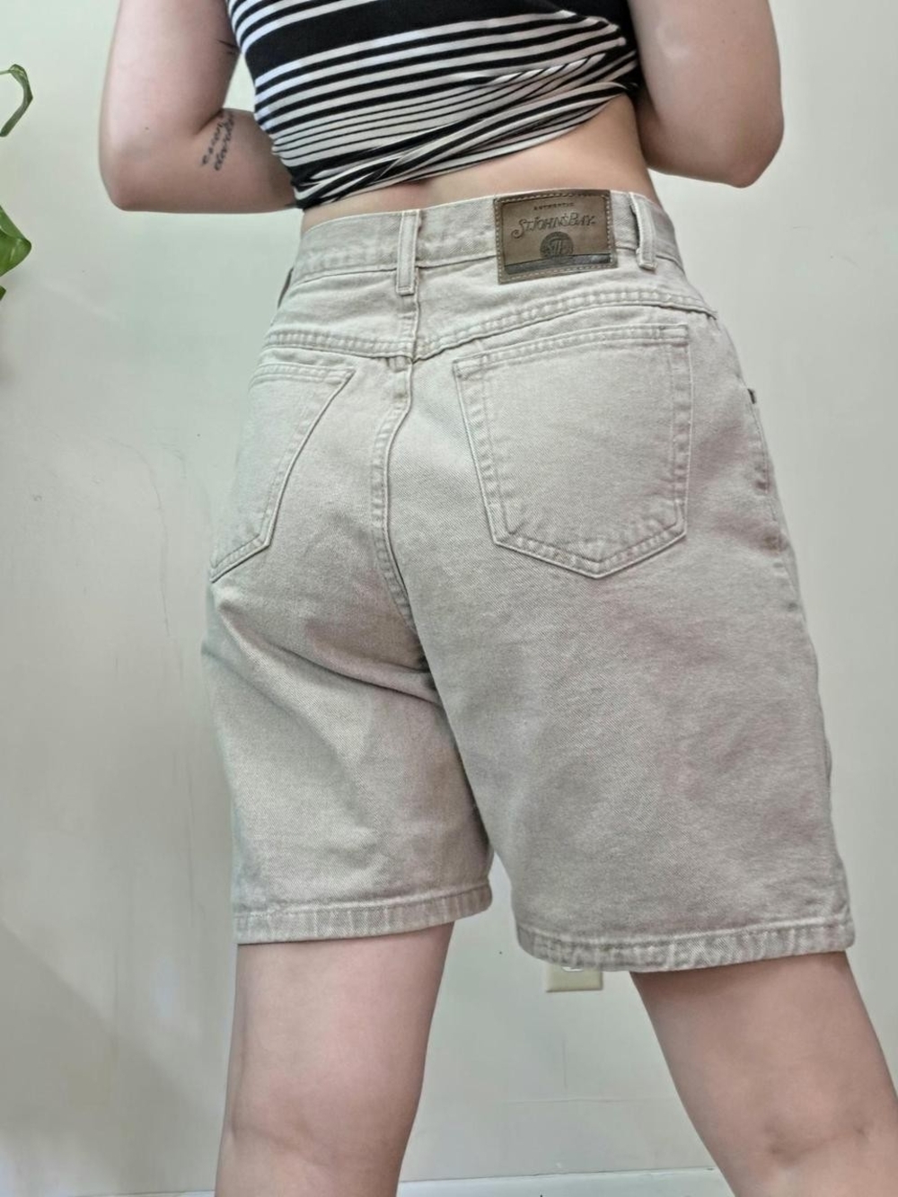 90s Vintage tan biker denim shorts
